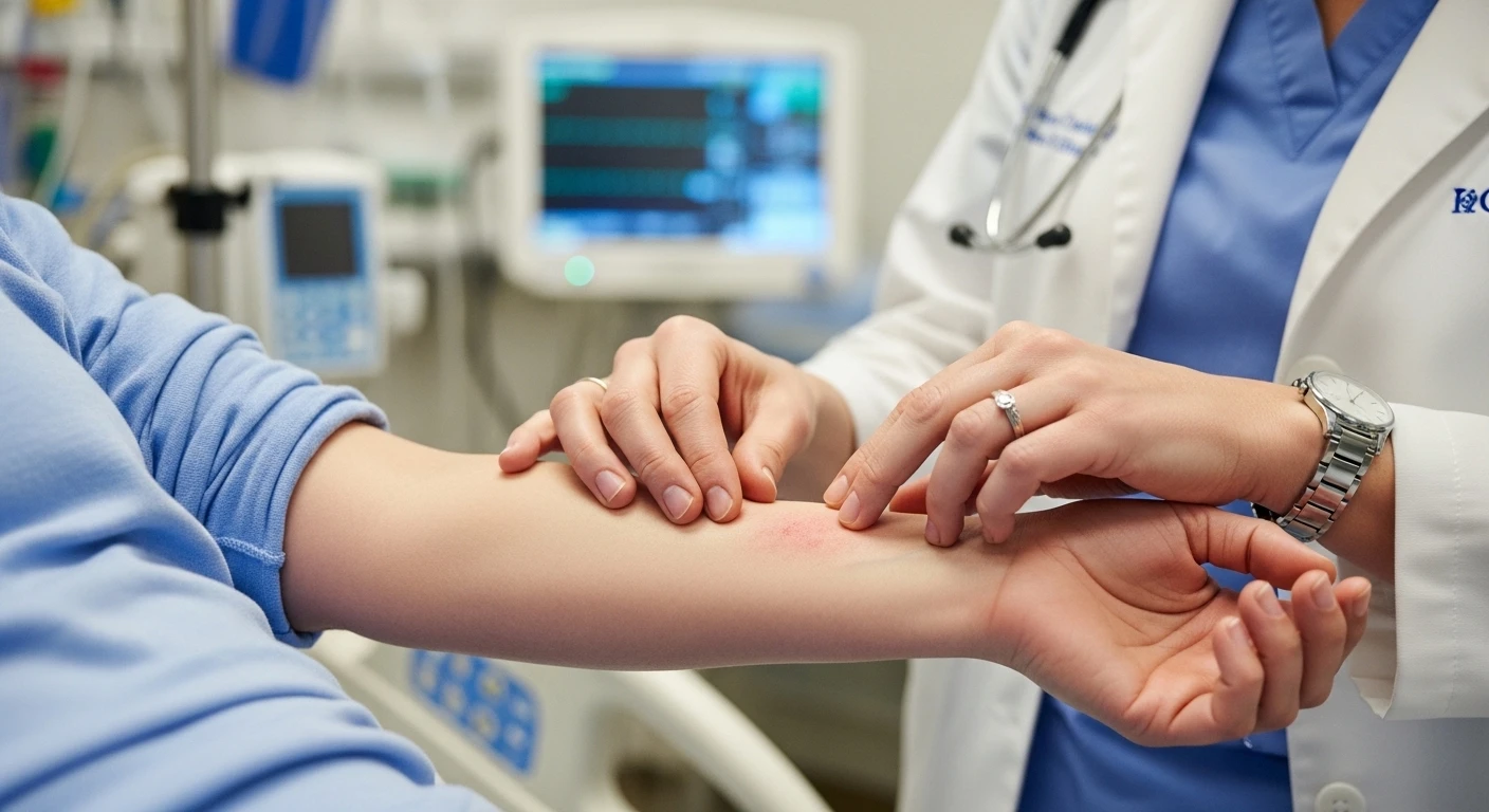 Bác sĩ đang kiểm tra dấu hiệu dị ứng cua biển