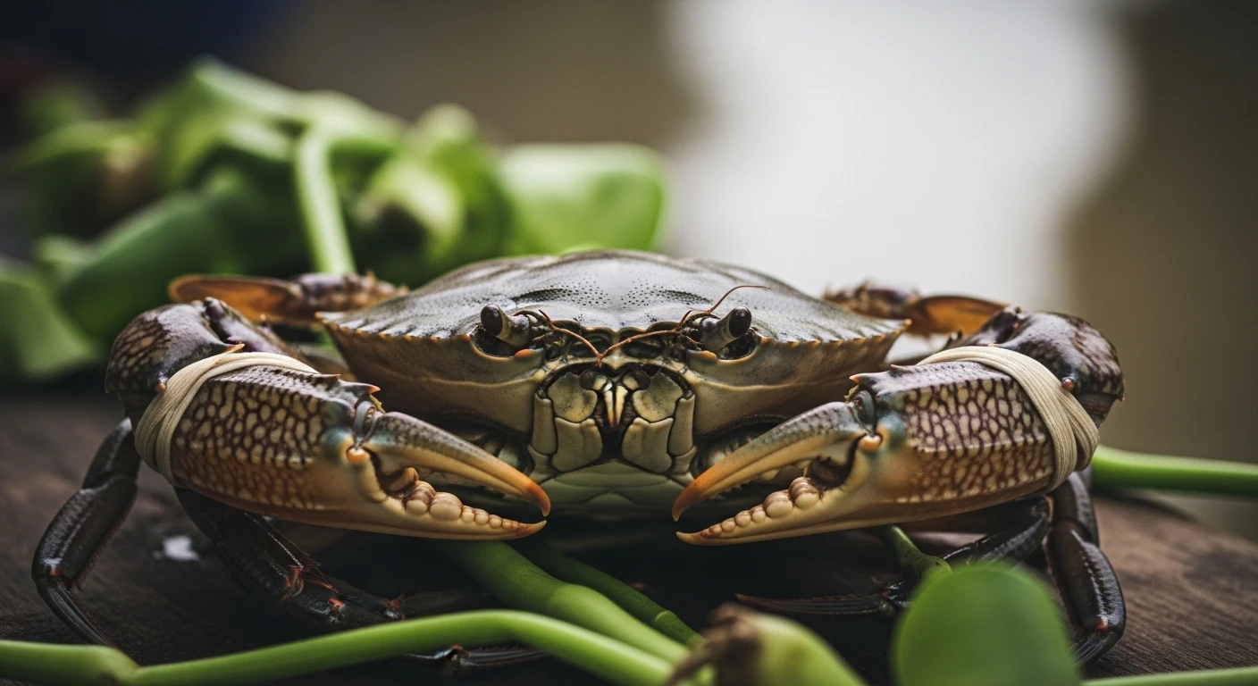 Mekong Delta mud crab, live, with a contemplative filter