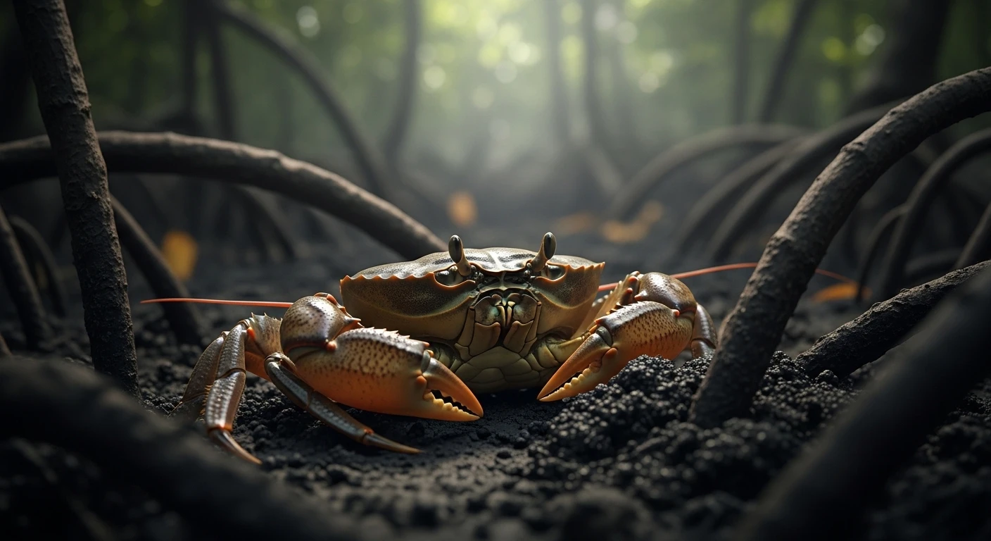 A Mekong Delta crab in its natural habitat, possibly resting