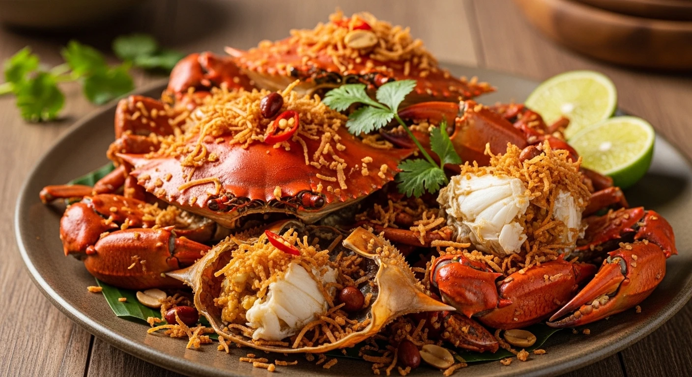 Dry stir-fried crab with shredded coconut and peanuts