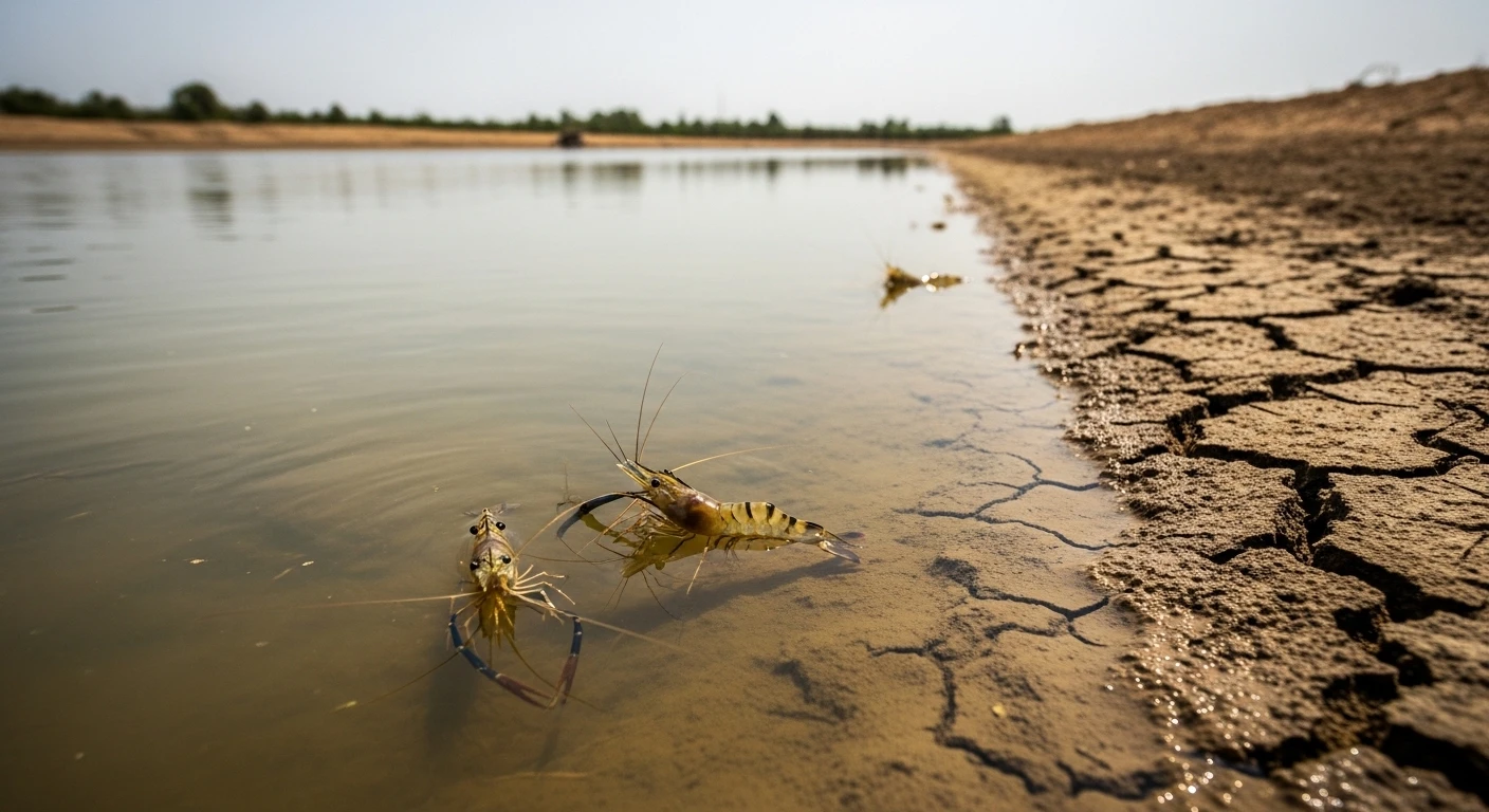 Saltwater intruding into a prawn pond in the Mekong Delta