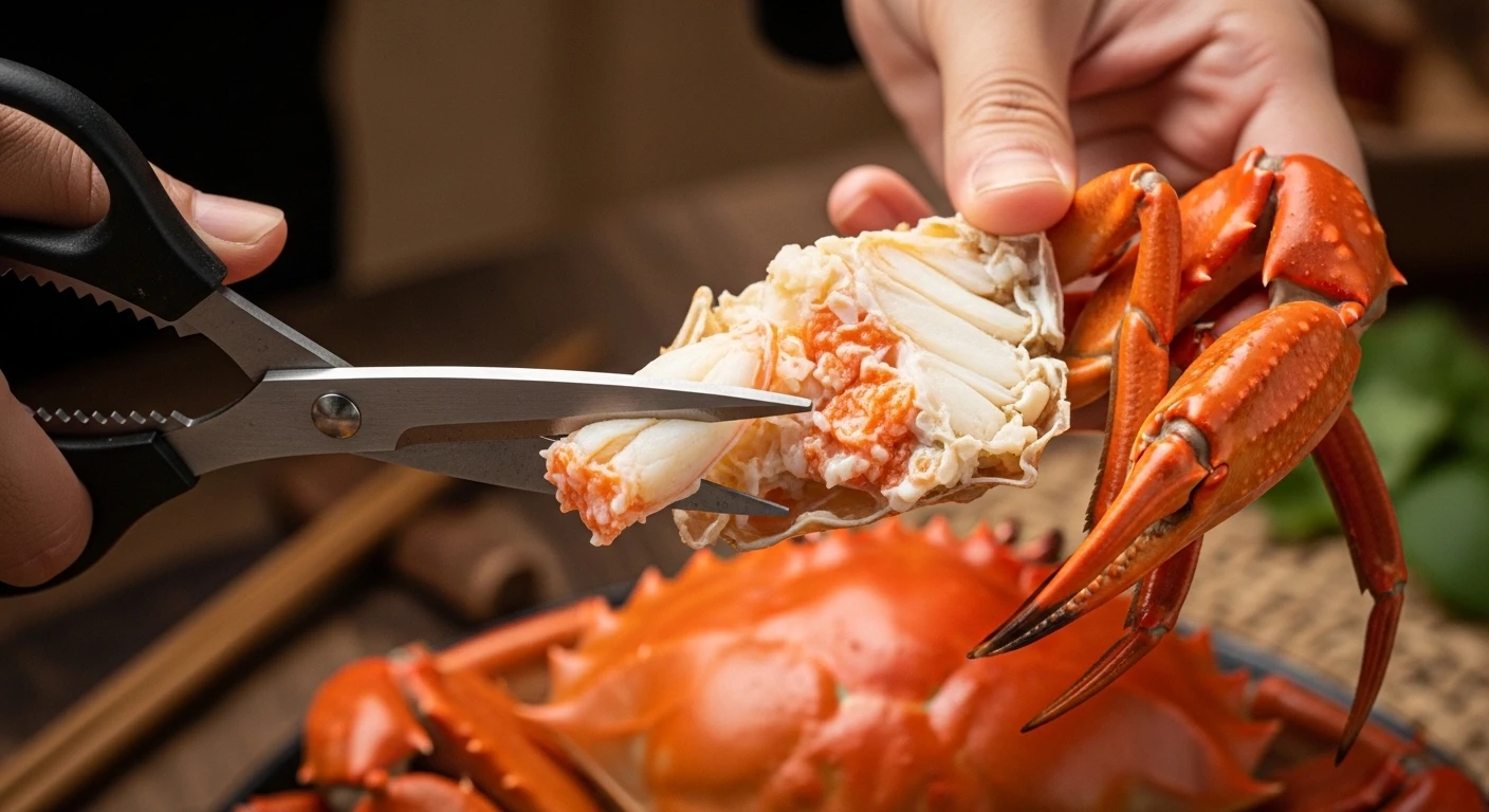 Expertly extracted crab leg meat from a mud crab