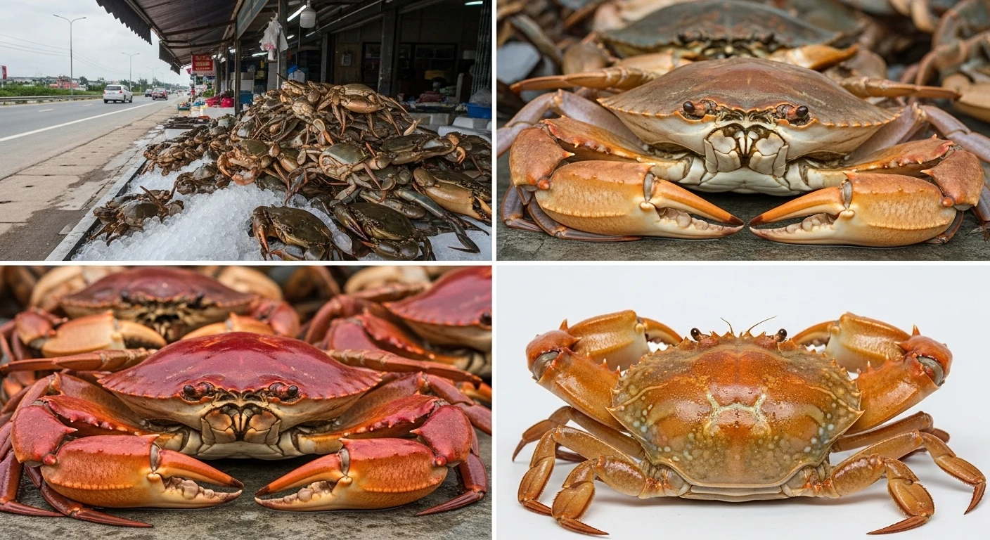 Roadside seafood stall with crabs
