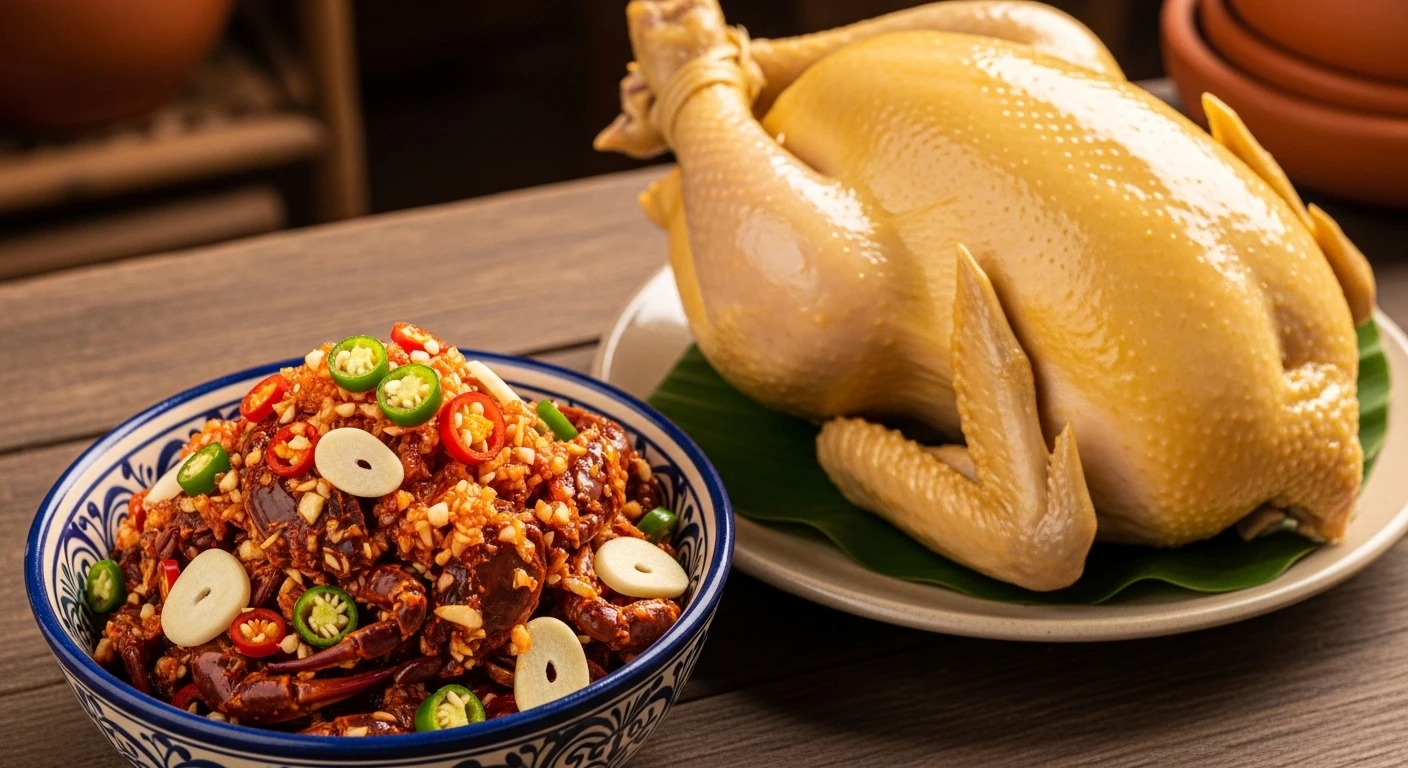 Gà luộc thơm ngon chấm cùng nước mắm ba khía cay nồng