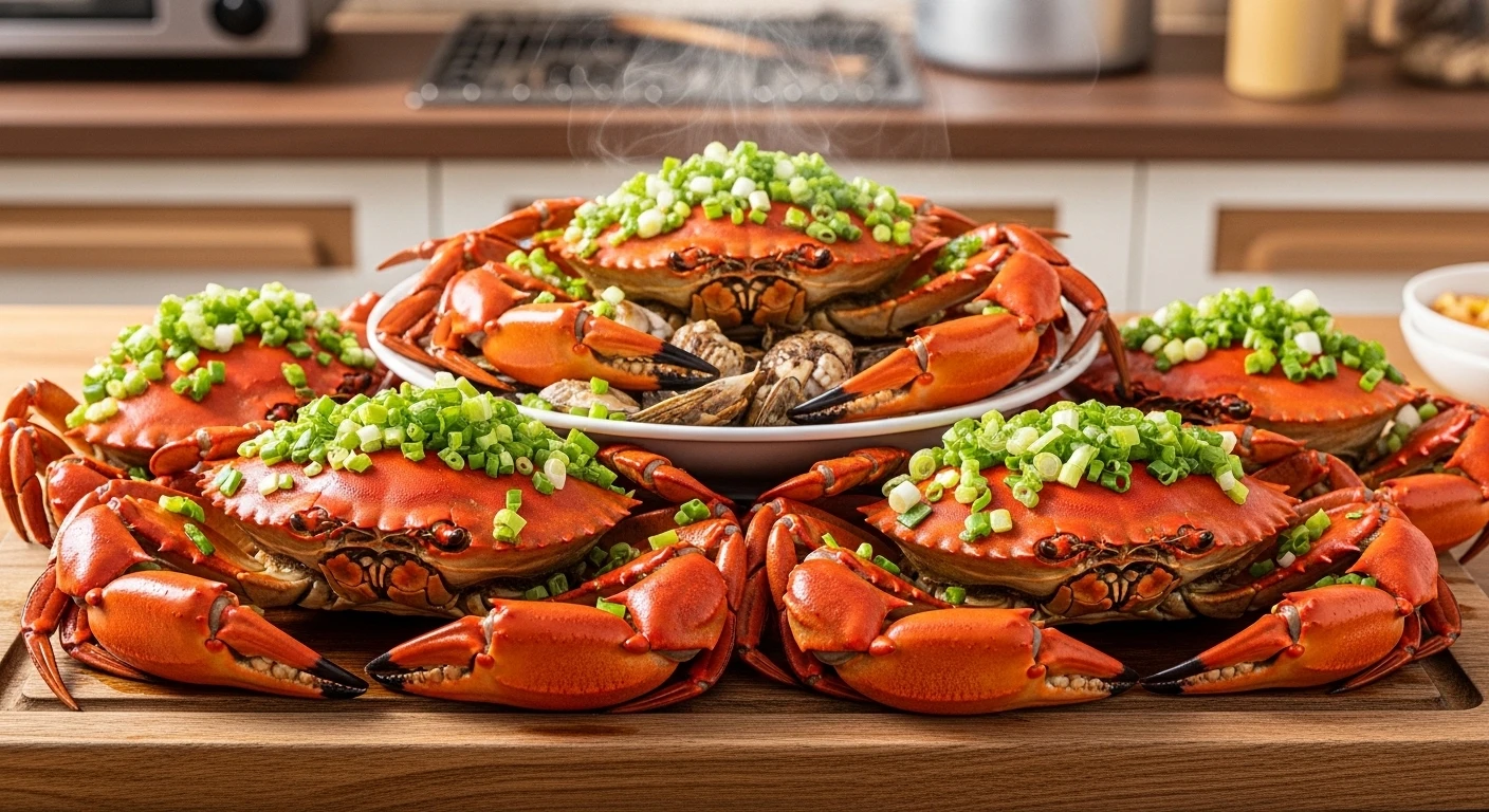 Ghẹ nướng mỡ hành trên bếp than hoa