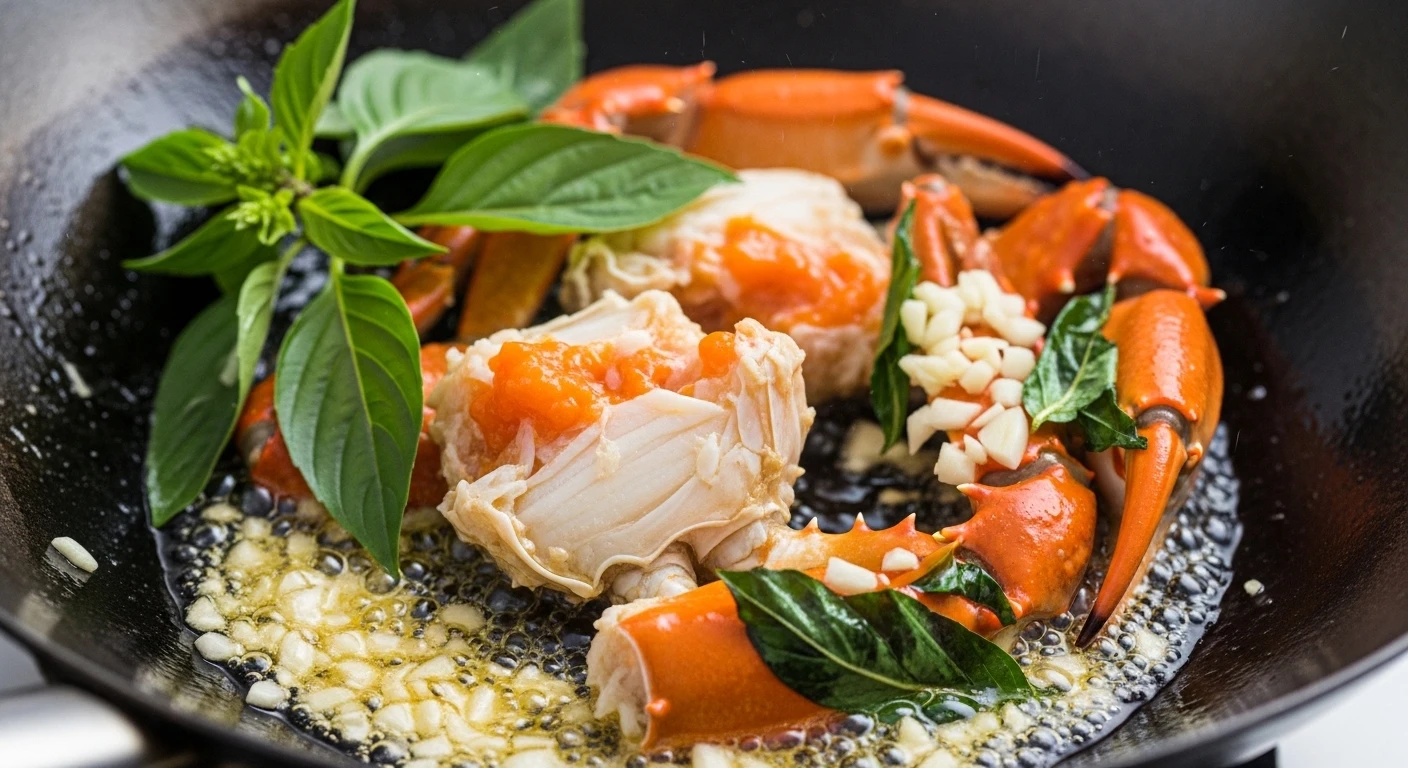 Ghẹ rang lá quế Thái hấp dẫn