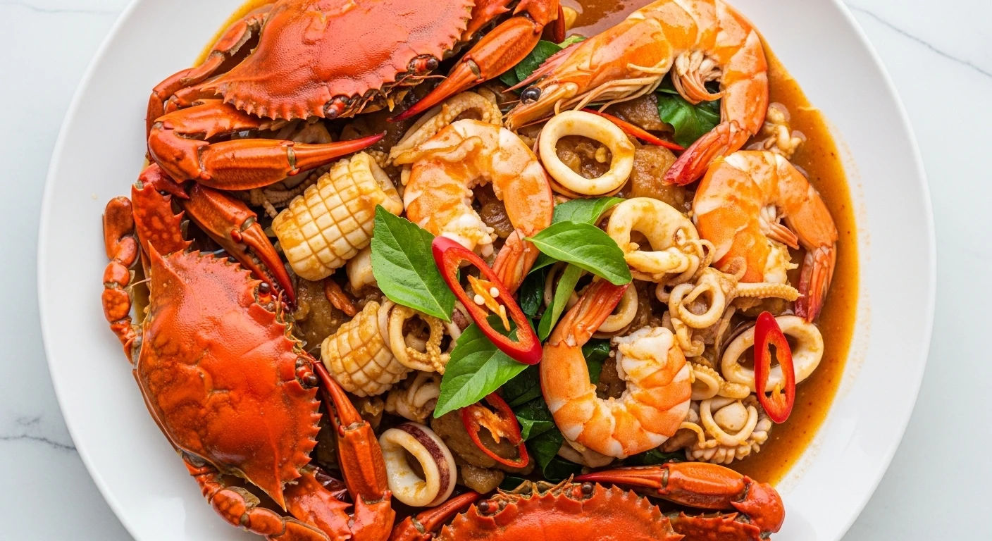 Hải sản thập cẩm rang me dừa