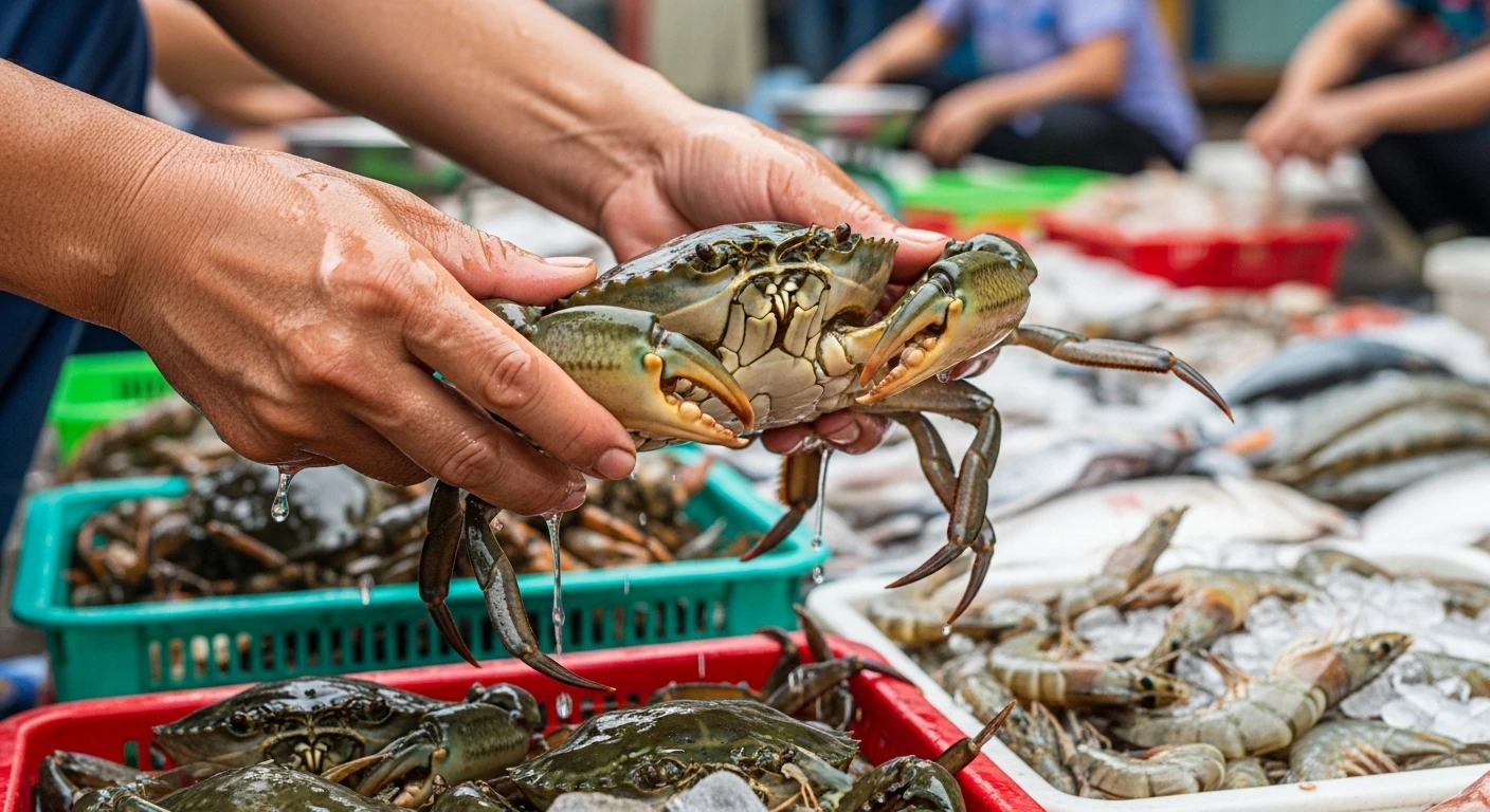 Bức ảnh cận cảnh những chú cua biển tươi ngon được bày bán
