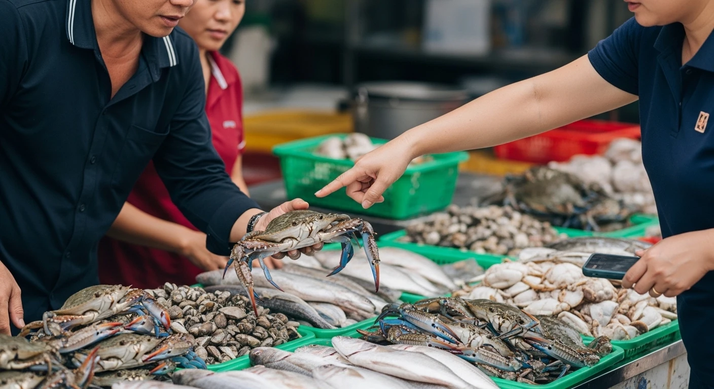 Chọn ghẹ xanh tươi ngon tại chợ