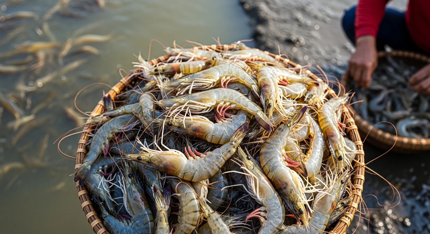 Tôm sú và tôm thẻ tươi ngon tại ao nuôi