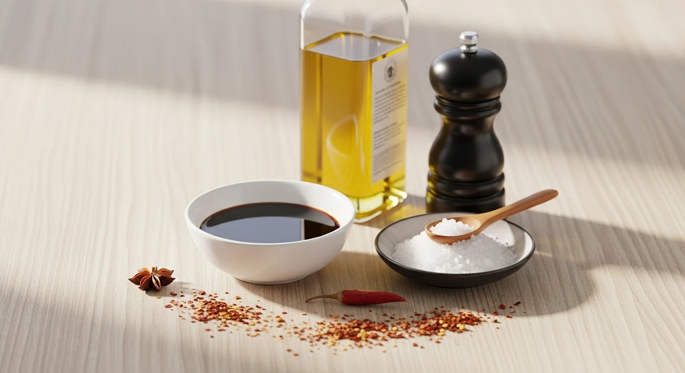 Gia vị cơ bản: dầu ăn, nước mắm, hạt nêm, tiêu