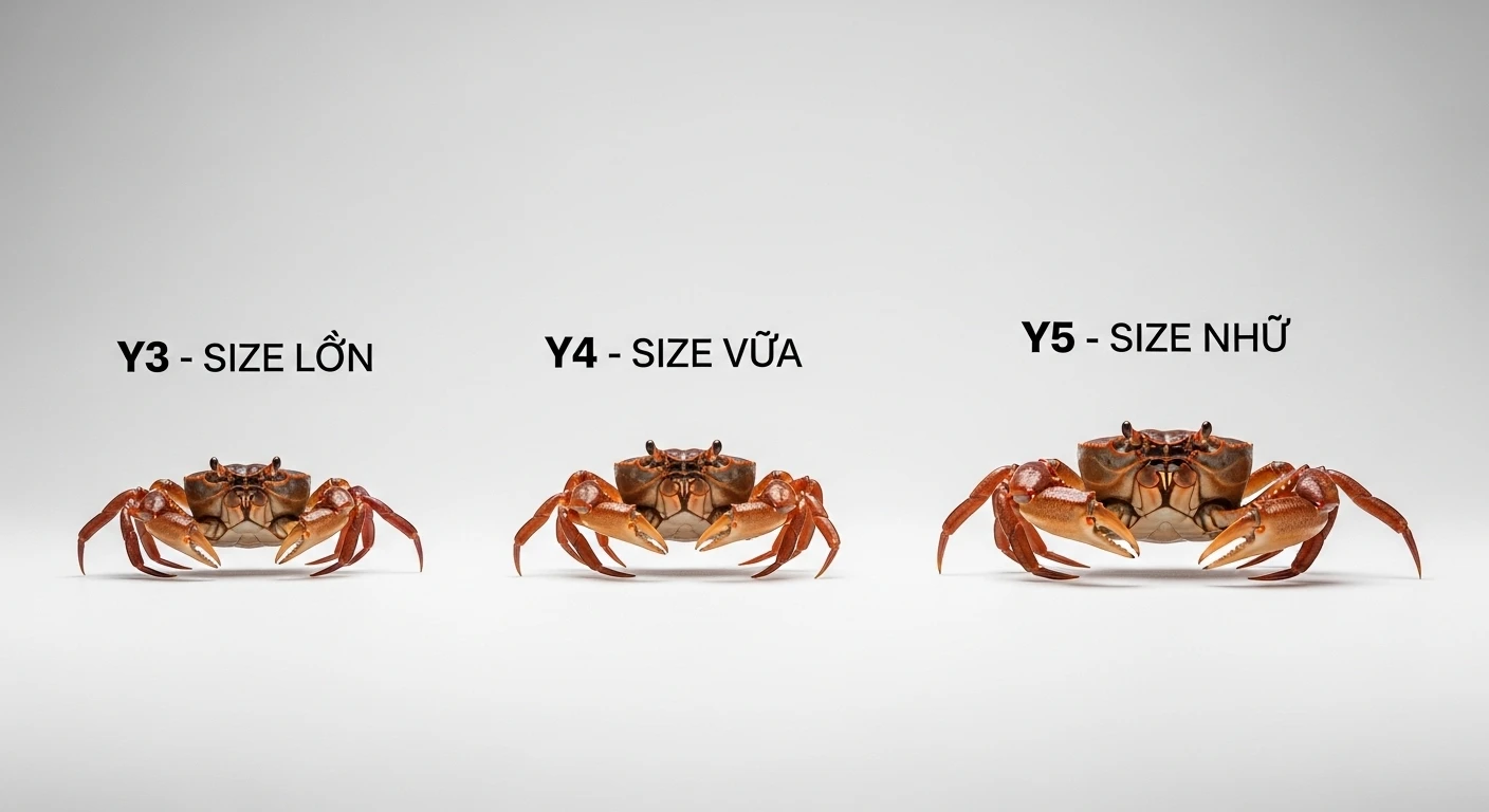Minh họa sự khác biệt về kích thước giữa cua Y3, Y4, Y5