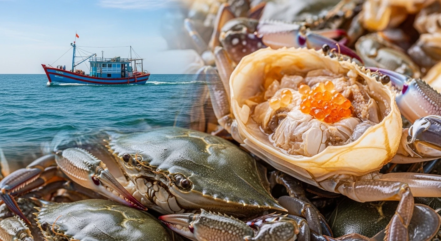 Biển xanh và những chú cua hấp dẫn - Biểu tượng ngành thủy sản