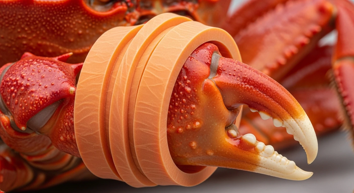 Cận cảnh ghẹ bị trói bằng dây thun bản lớn