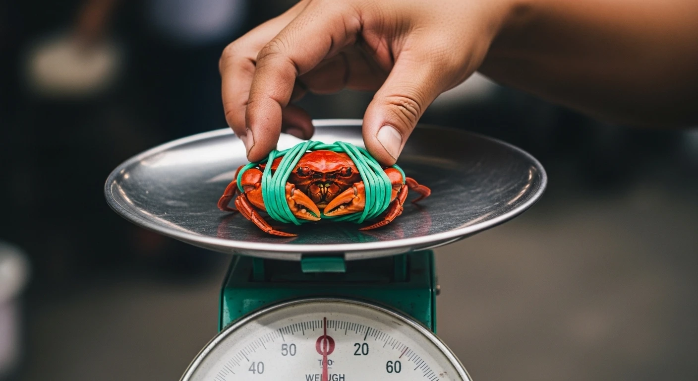 Cận cảnh dây thun bản lớn được dùng để trói ghẹ