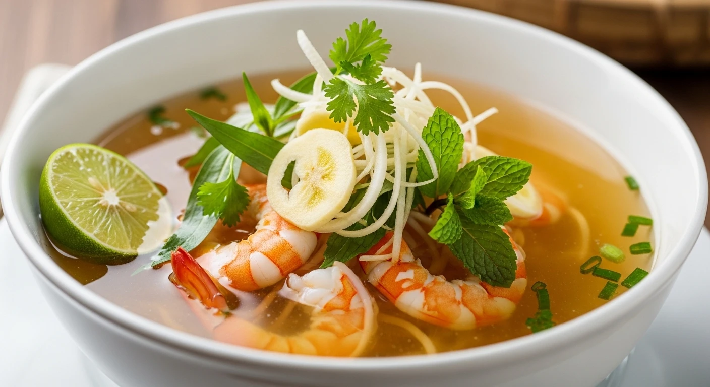 Giant Freshwater Prawn Bun Rieu in Clear Broth