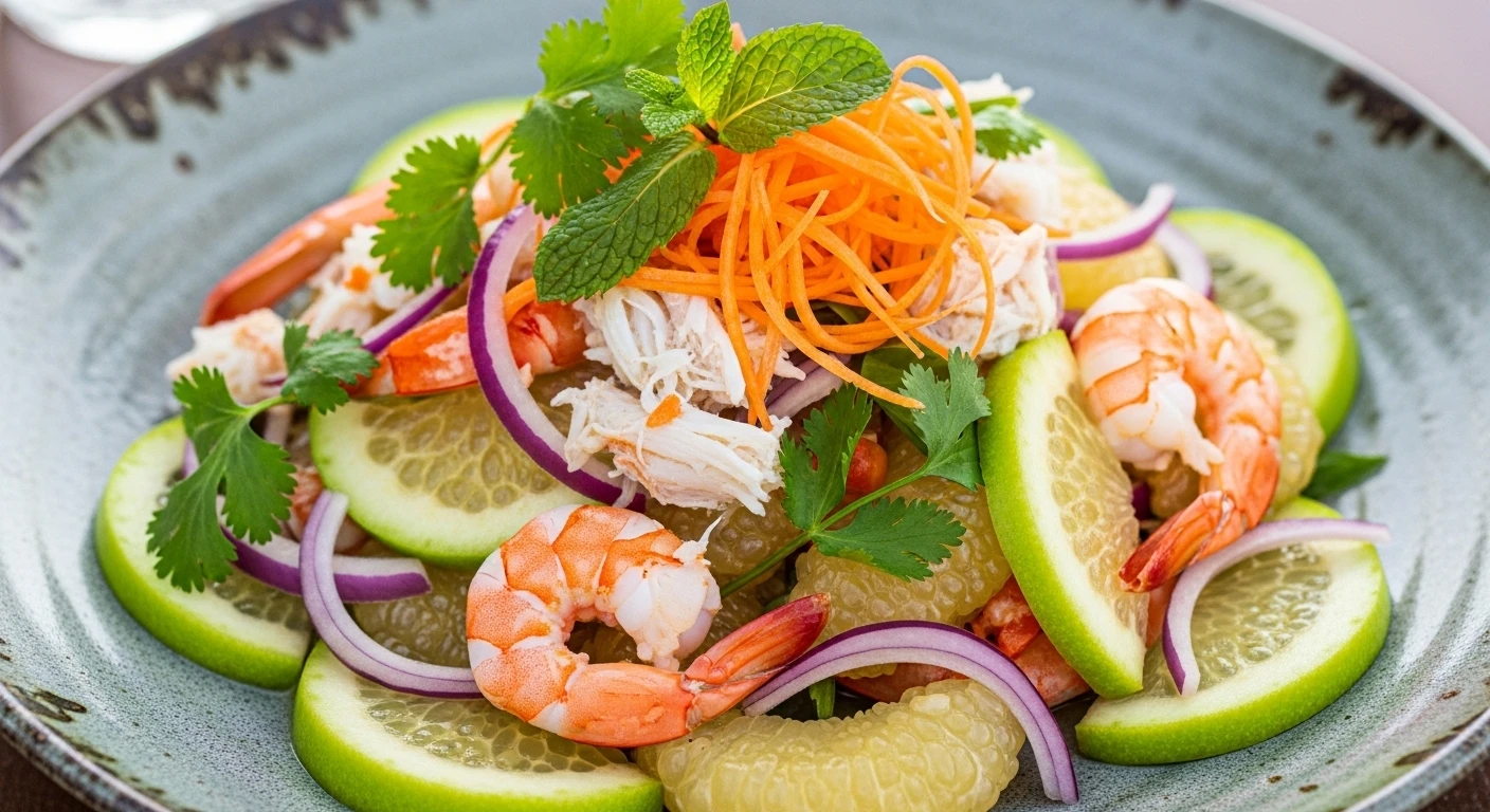 Đĩa gỏi măng cụt ba khía tôm thịt hấp dẫn