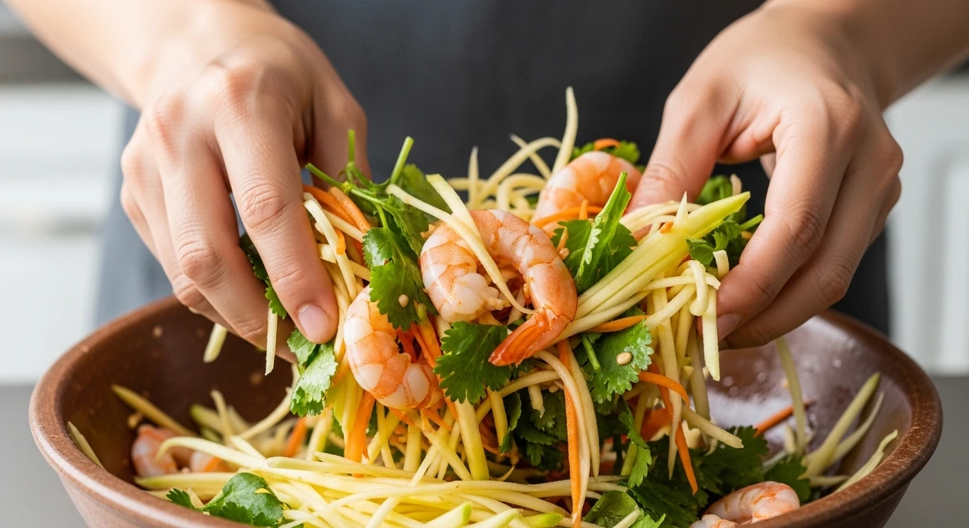 Trộn gỏi tôm xoài xanh đu đủ