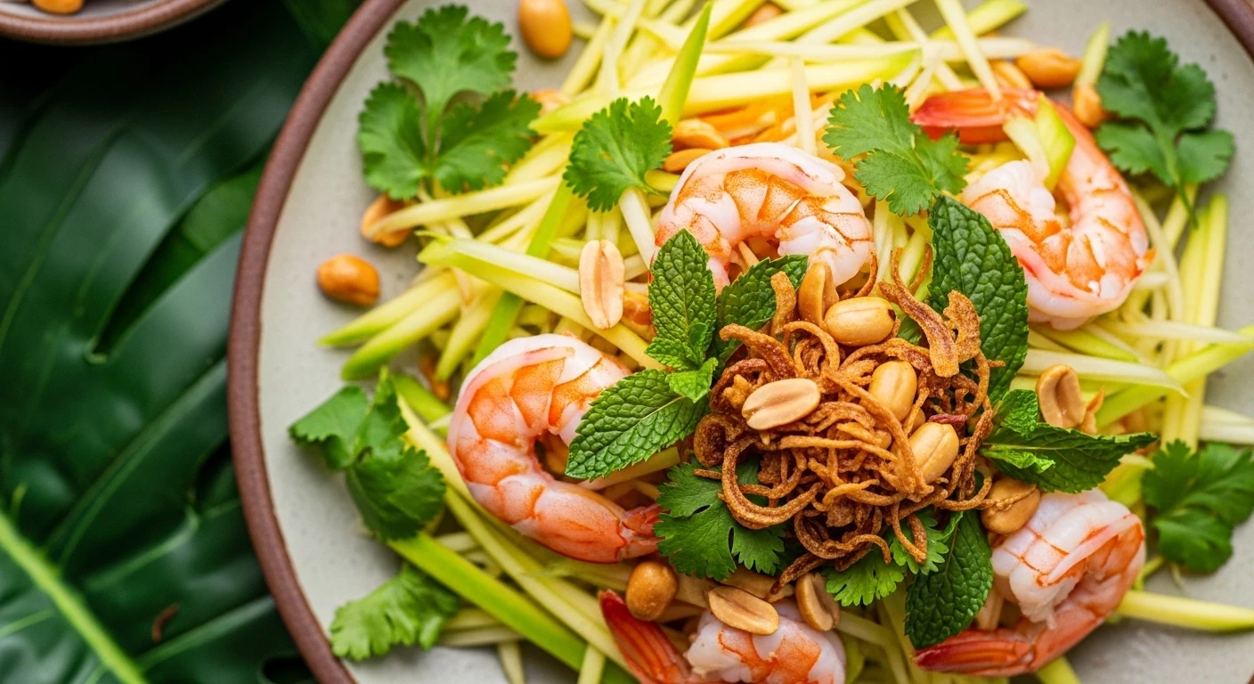 Gỏi Tôm Xoài Xanh Đu Đủ Băm hấp dẫn