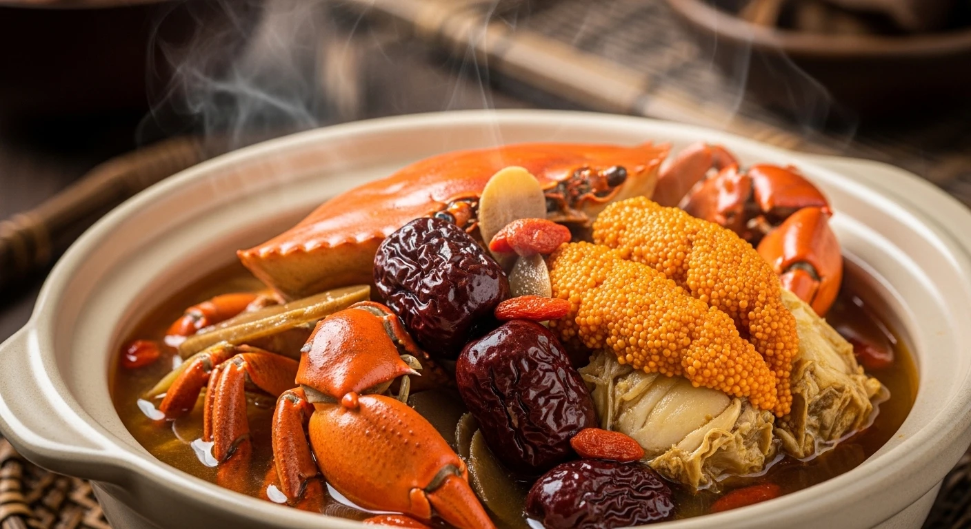 Herbal Stewed Mud Crab with Goji Berries and Jujubes