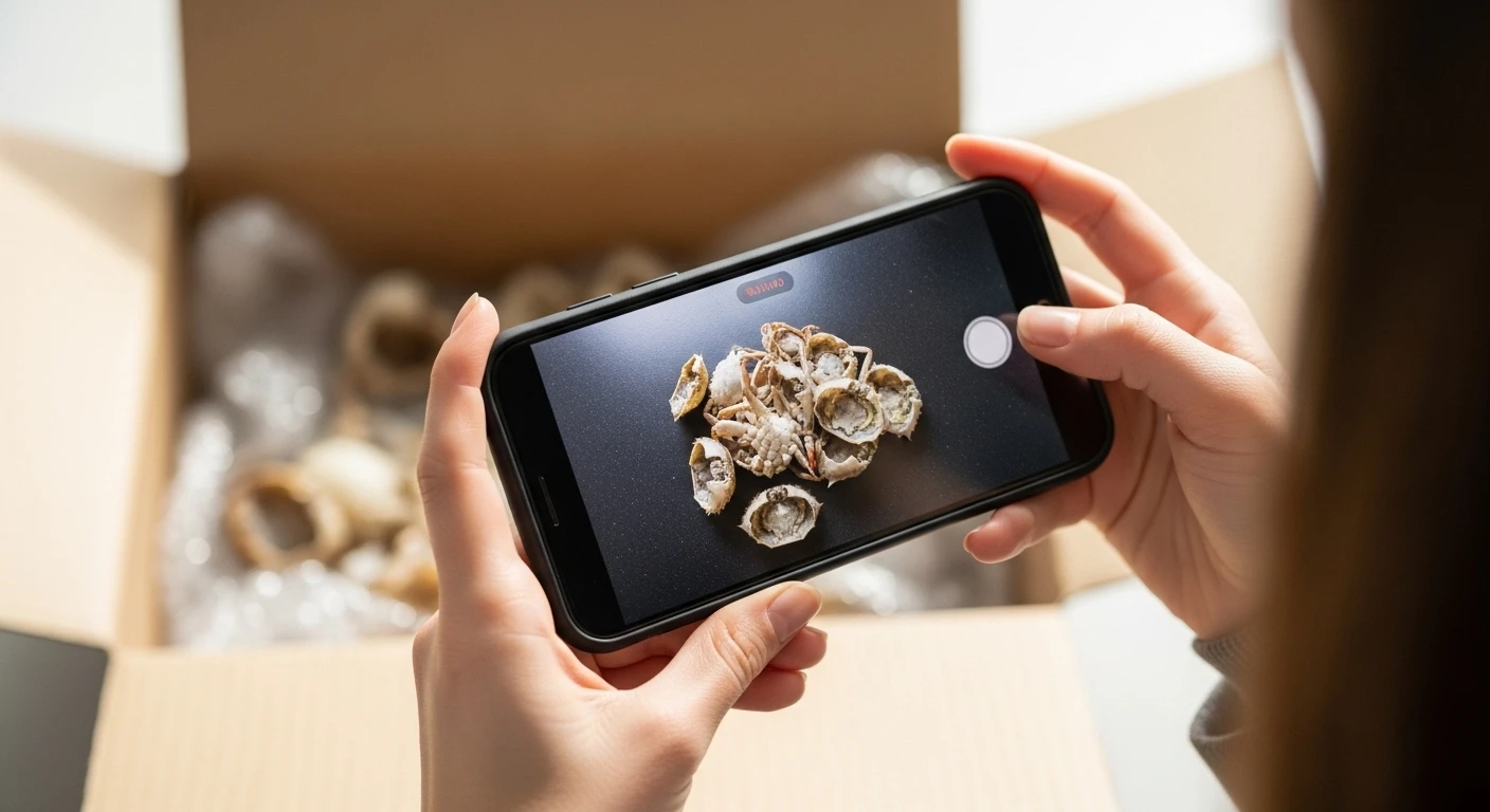 Cô gái đang quay video khiếu nại về cua ốp