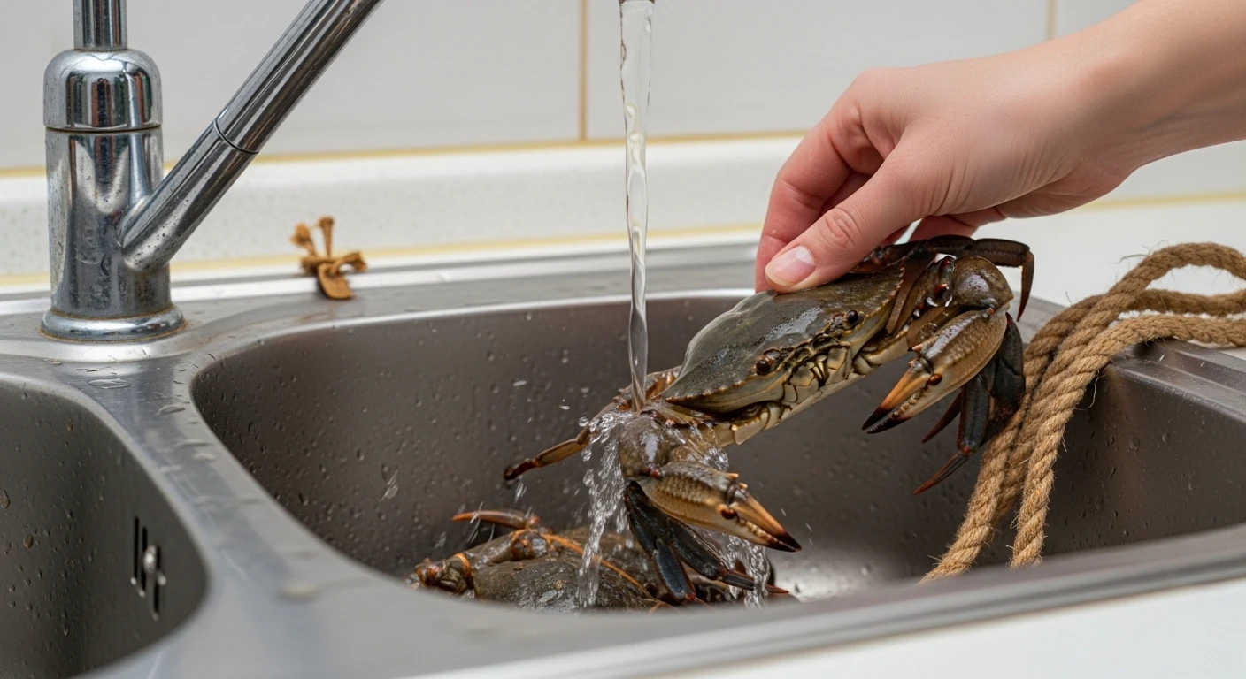 Cua bị rữa sạch nước, bùn chảy ra