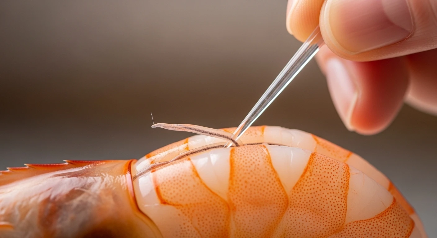 Thao tác xiên tăm vào lưng tôm