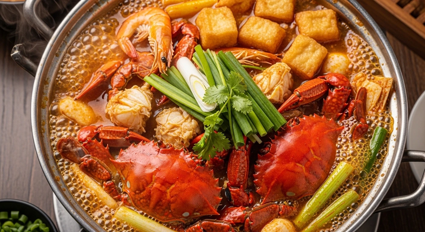 Nồi lẩu cua đồng mix cua biển đang sôi sùng sục