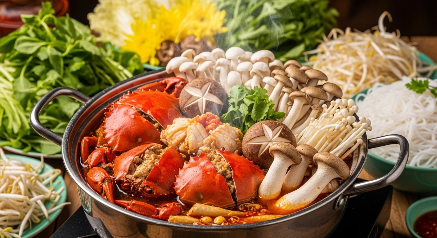 Lẩu Cua Biển Nấm Thập Cẩm Chay Mặn