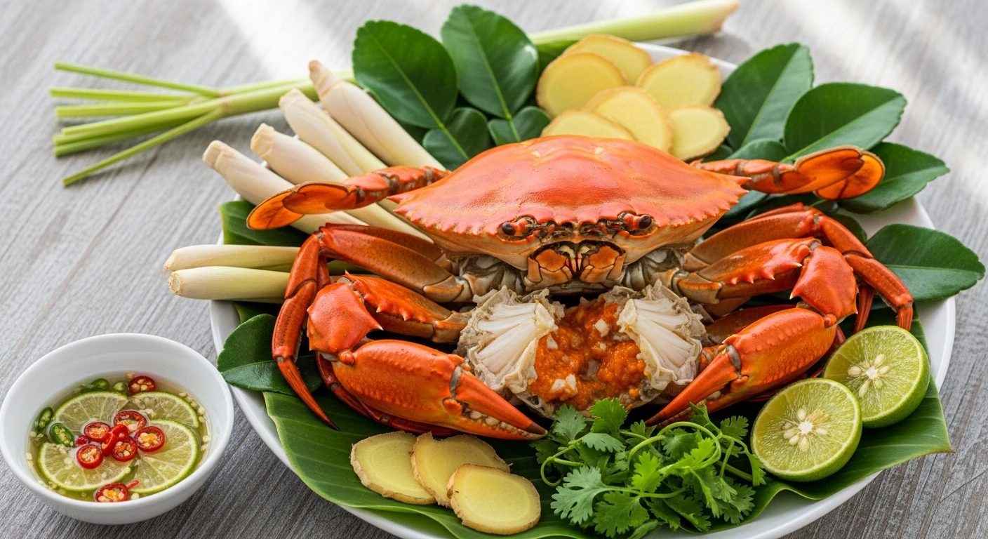 Beautifully prepared low-sodium crab dish with fresh herbs and lime
