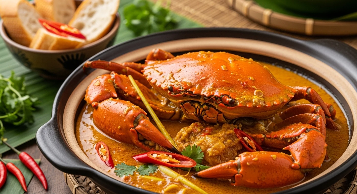 Macau Style Curry Crab in a rich, orange-red sauce