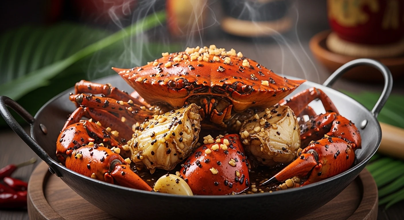 Malaysian Black Pepper Crab in a wok