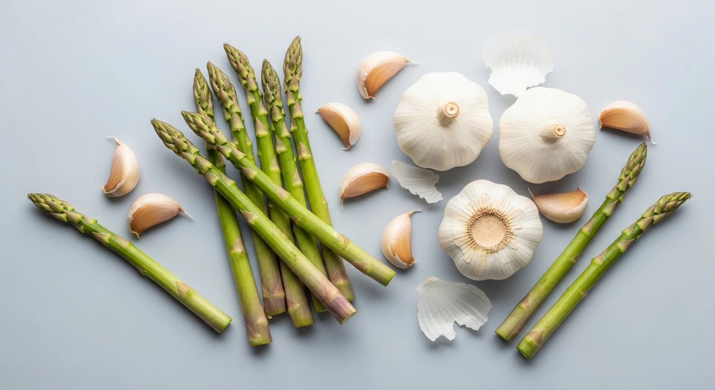 Măng tây xanh và tỏi khô