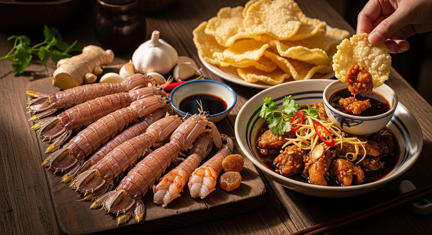 Mantis Shrimp Simmered in Soy Sauce with Ginger and Garlic