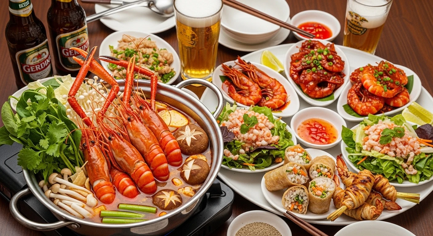 Bữa tiệc lẩu tôm càng 7 món thịnh soạn