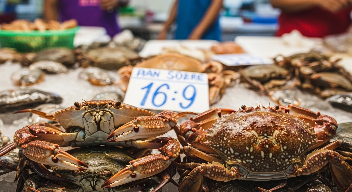 Cô gái đang chọn ghẹ tươi ngon tại chợ hải sản