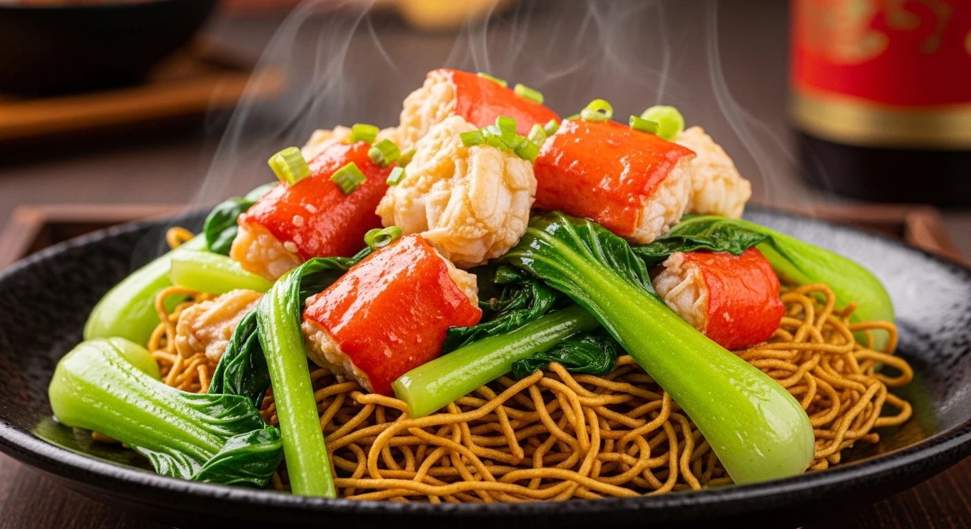 Mì Xào Cua Rau Cải Thìa Chảo Gan hấp dẫn