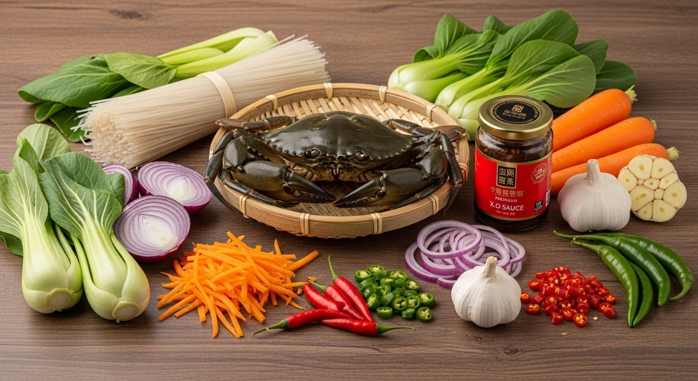 Các loại nguyên liệu làm miến cua sốt XO tươi ngon