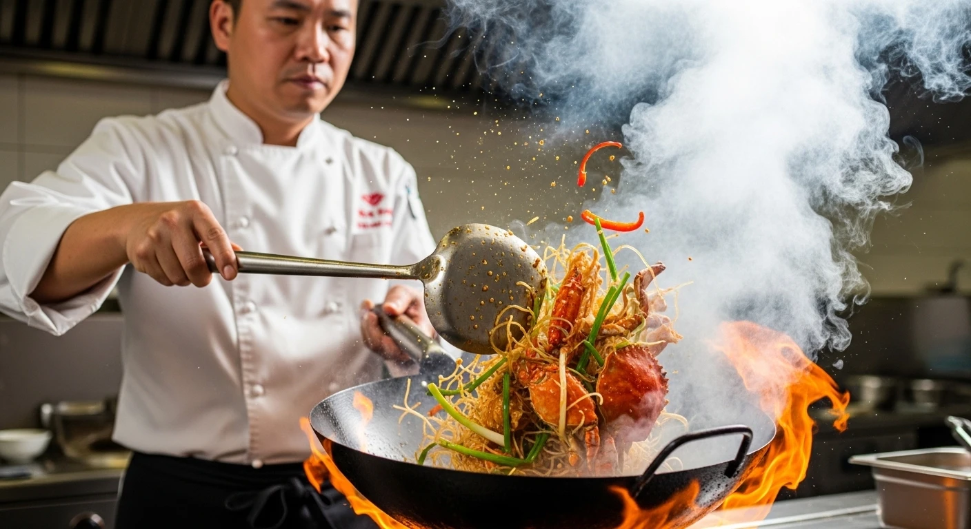 Công đoạn xào miến cua với sốt XO