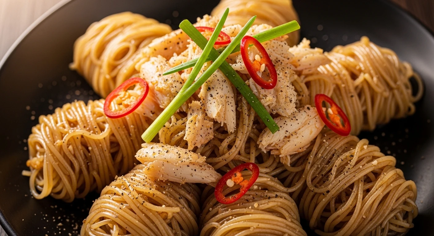 Đĩa miến cua sốt XO được trang trí đẹp mắt