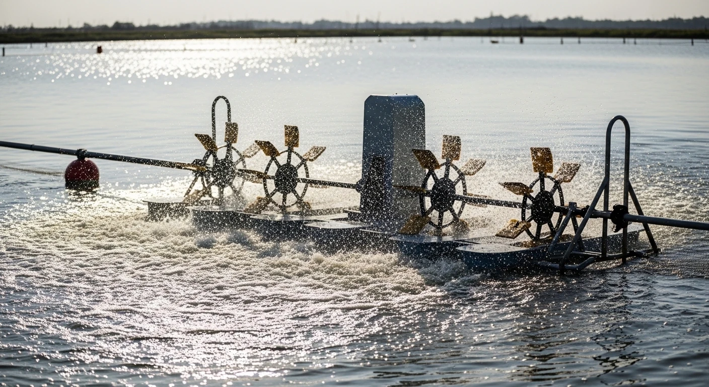 Hệ thống quạt nước tự động trên ao tôm