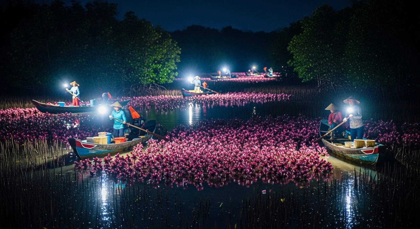 Cảnh bắt ba khía đêm tại rừng ngập mặn Cà Mau