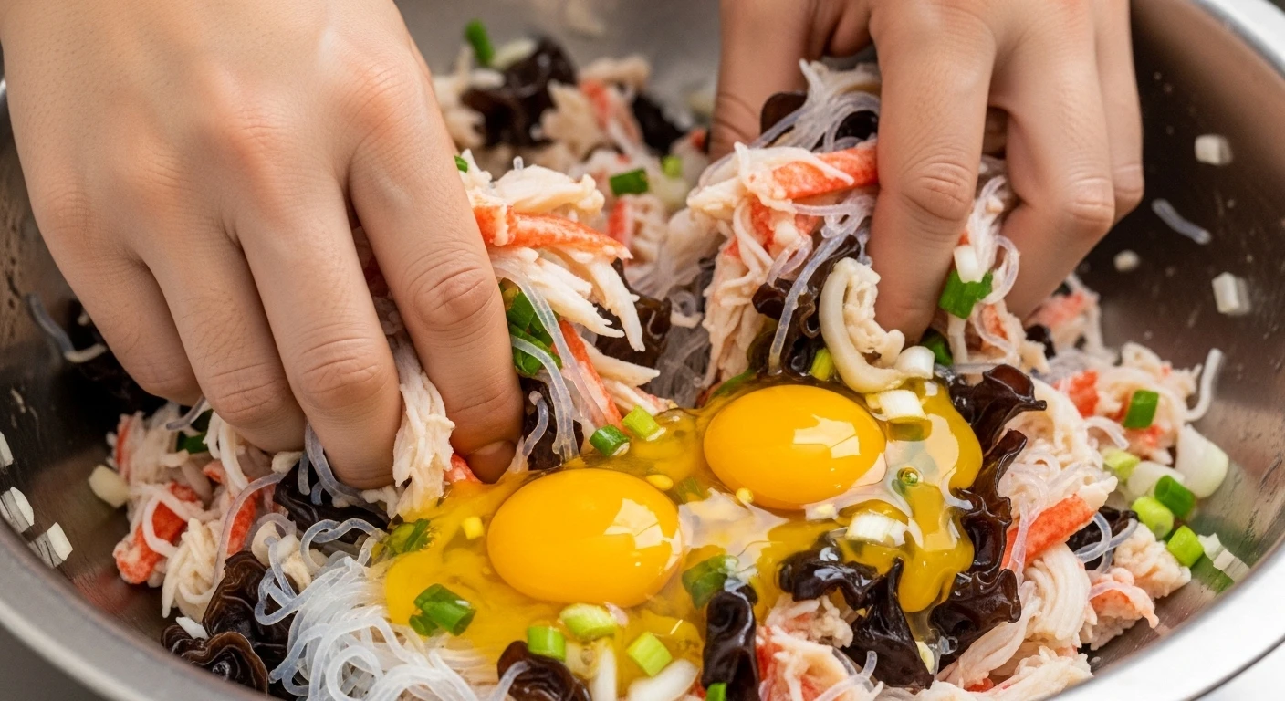 Trộn nhân nem cua bể