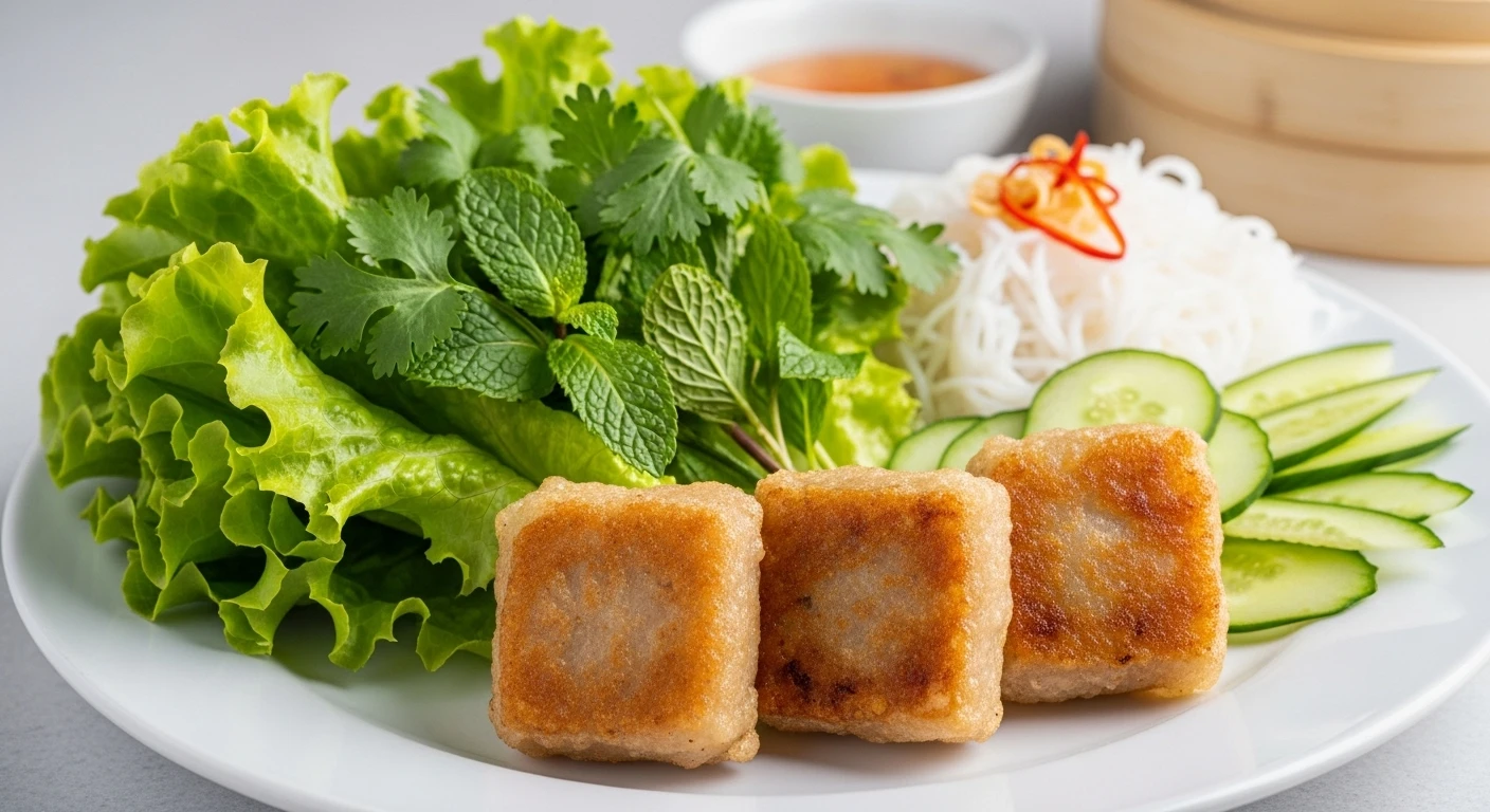 Thưởng thức nem cua bể với rau sống và bún