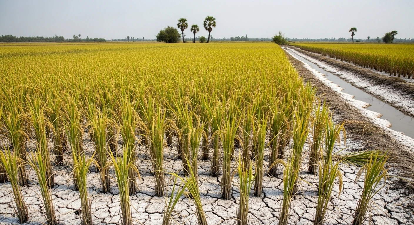 Ruộng lúa bị cháy lá do nhiễm mặn