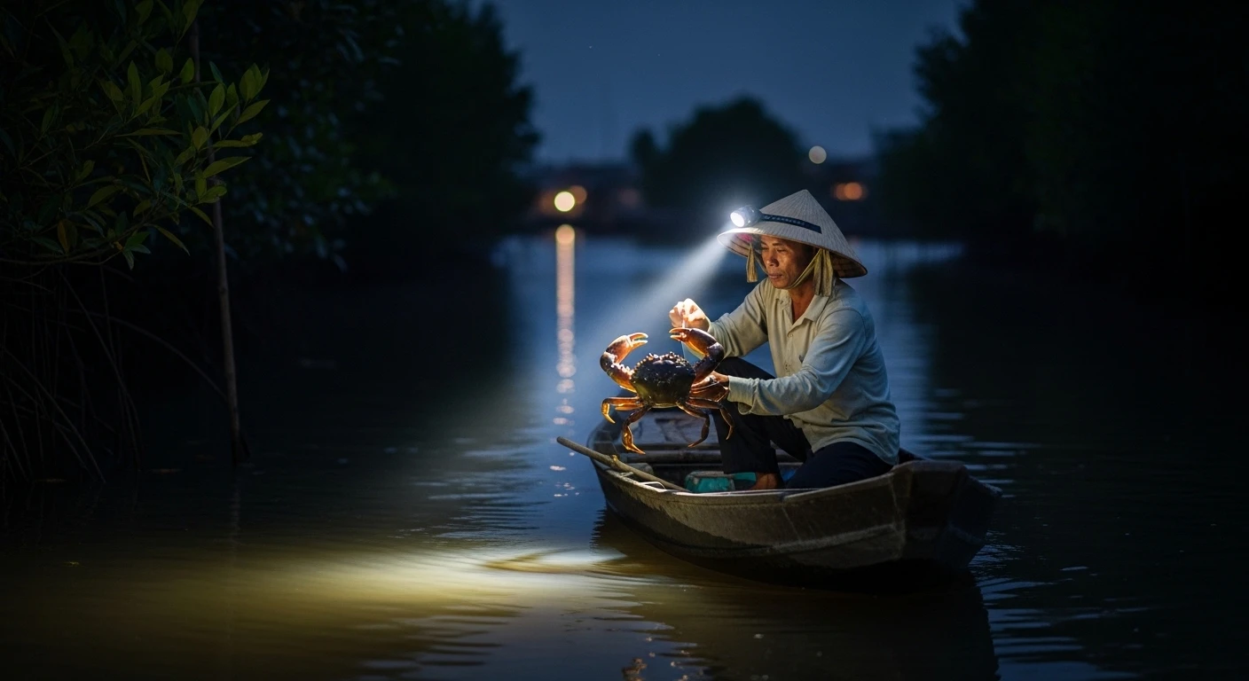 Mekong Delta night fishing for crabs