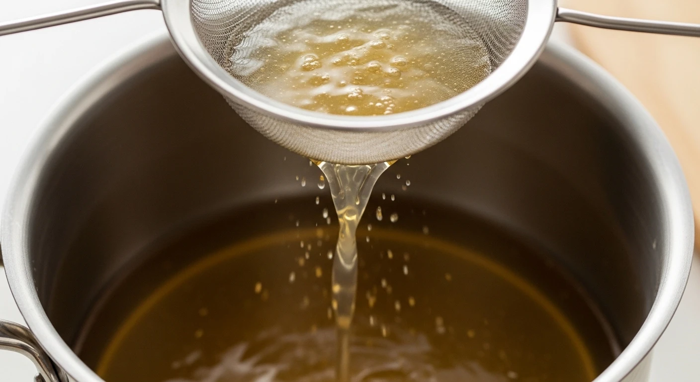 Lọc nước cốt đầu tôm qua rây mịn