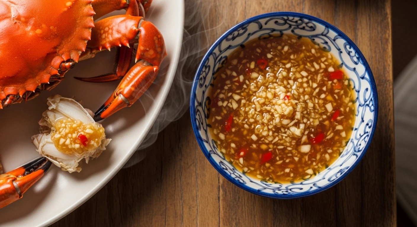 Tô nước mắm gừng sệt hấp dẫn chấm cùng cua biển tươi ngon