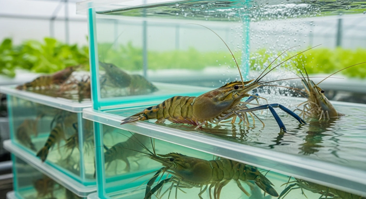 Bể nuôi tôm càng xanh trong nhà lưới