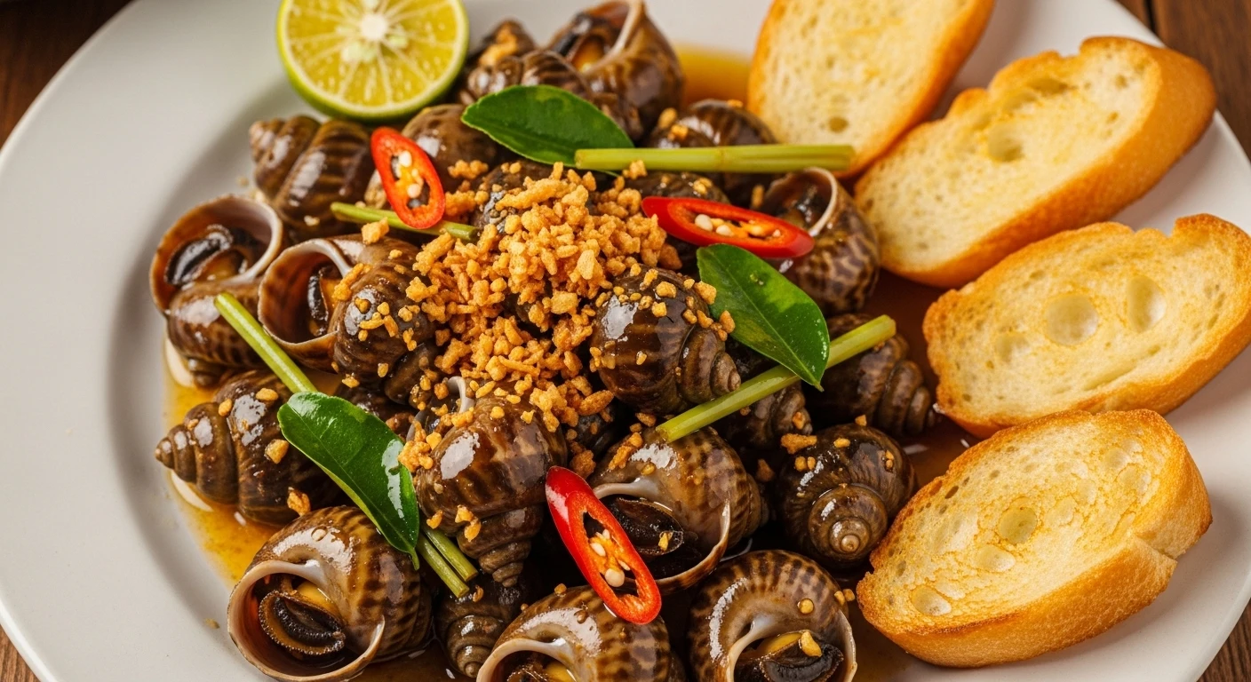 Đĩa ốc hương xào bơ tỏi thơm lừng với bánh mì